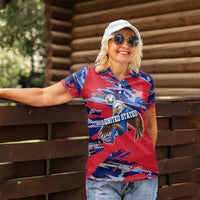 Personalized United States Soccer Eagle Women Polo Shirt American Flag Grunge Patriot Art