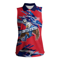 Personalized United States Soccer Eagle Women Sleeveless Polo Shirt American Flag Grunge Patriot Art