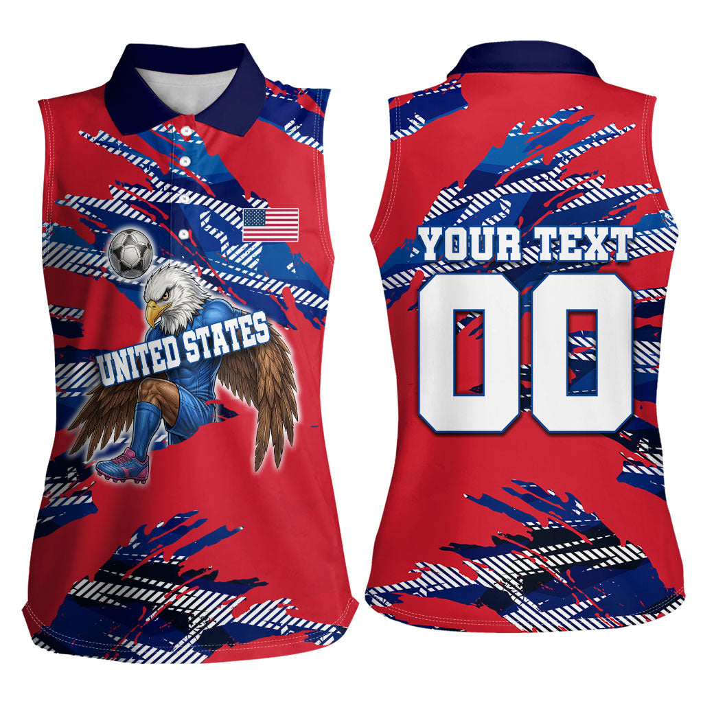 Personalized United States Soccer Eagle Women Sleeveless Polo Shirt American Flag Grunge Patriot Art