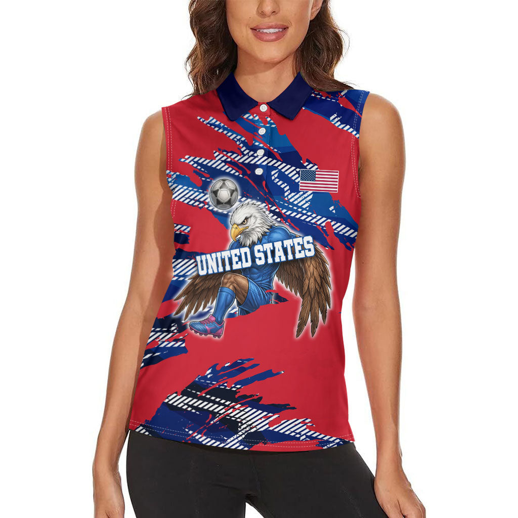 Personalized United States Soccer Eagle Women Sleeveless Polo Shirt American Flag Grunge Patriot Art