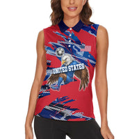 Personalized United States Soccer Eagle Women Sleeveless Polo Shirt American Flag Grunge Patriot Art