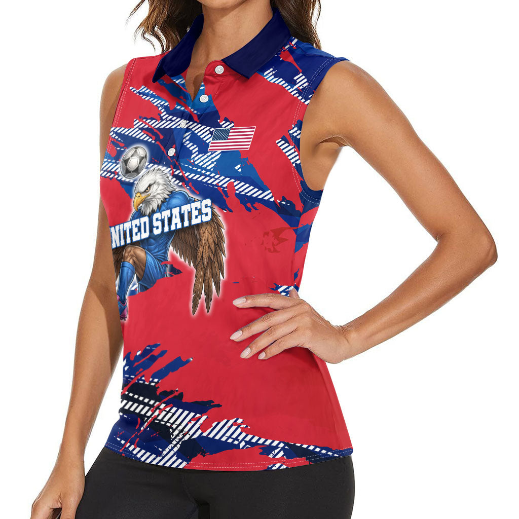 Personalized United States Soccer Eagle Women Sleeveless Polo Shirt American Flag Grunge Patriot Art