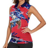 Personalized United States Soccer Eagle Women Sleeveless Polo Shirt American Flag Grunge Patriot Art