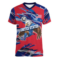 Personalized United States Soccer Eagle Women V-Neck T-Shirt American Flag Grunge Patriot Art