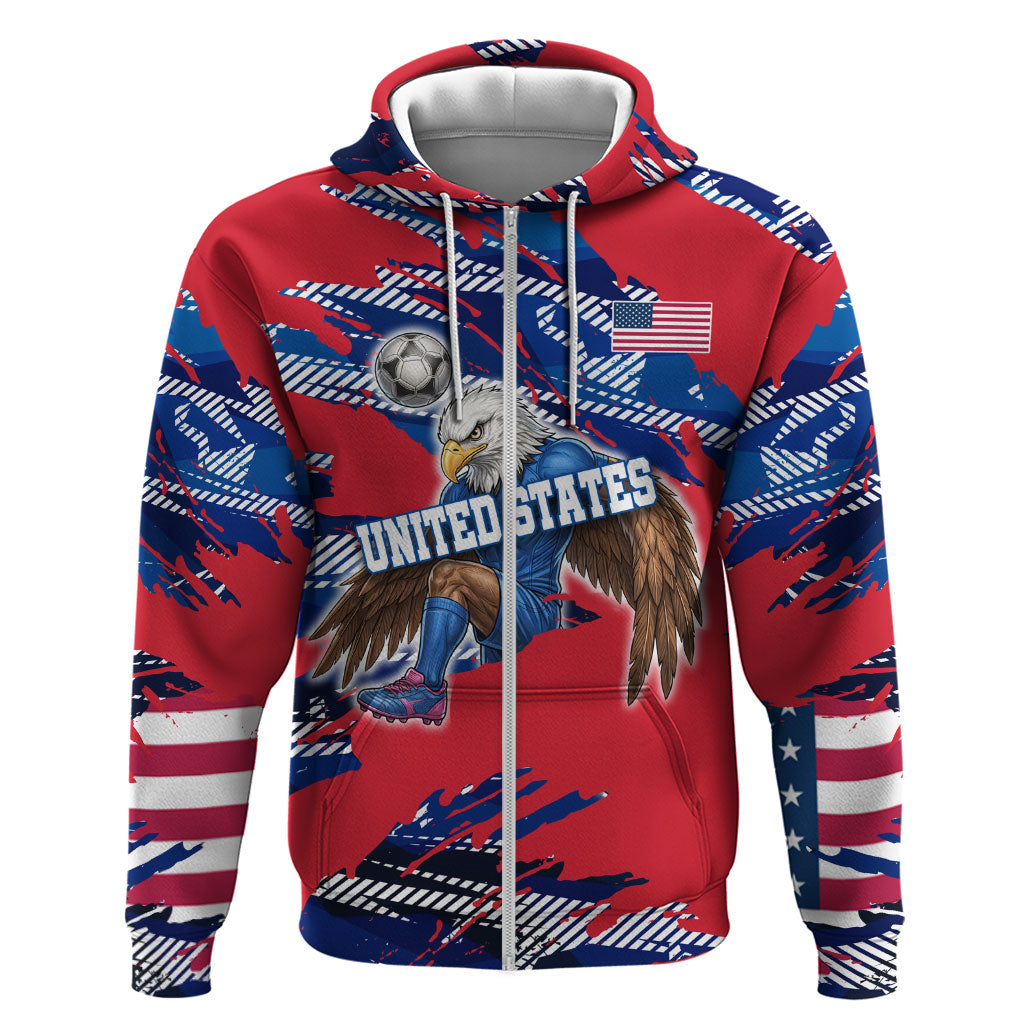 Personalized United States Soccer Eagle Zip Hoodie American Flag Grunge Patriot Art