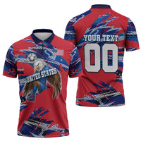 Personalized United States Soccer Eagle Zipper Polo Shirt American Flag Grunge Patriot Art