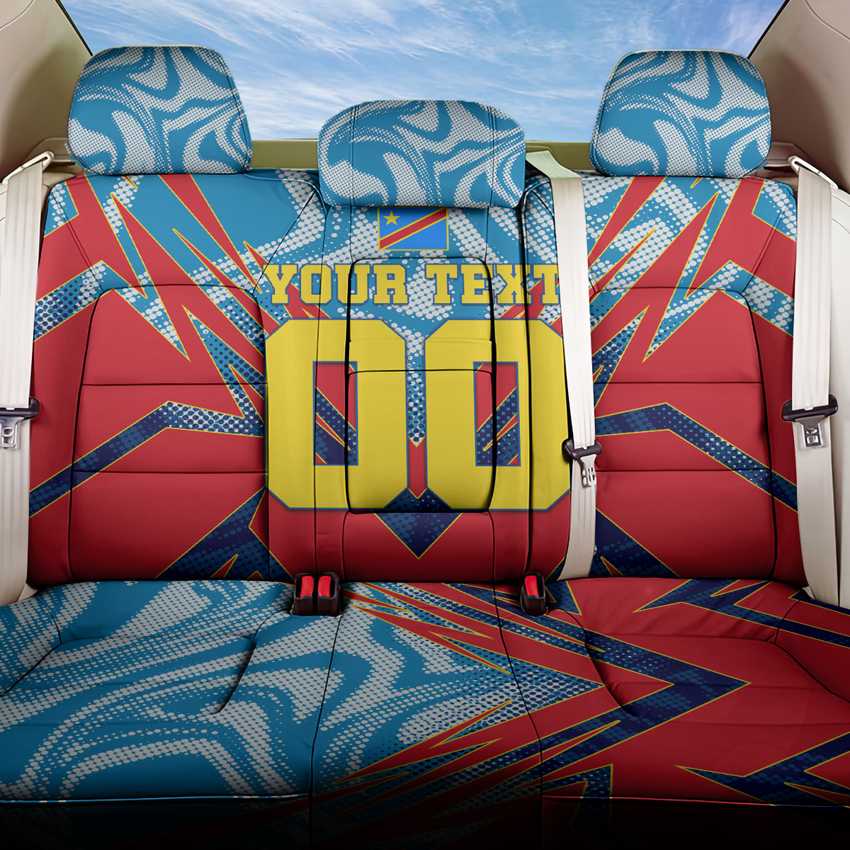 Personalized DR Congo Football Leopard Victory Back Car Seat Cover Congolese Soccer Comic Style