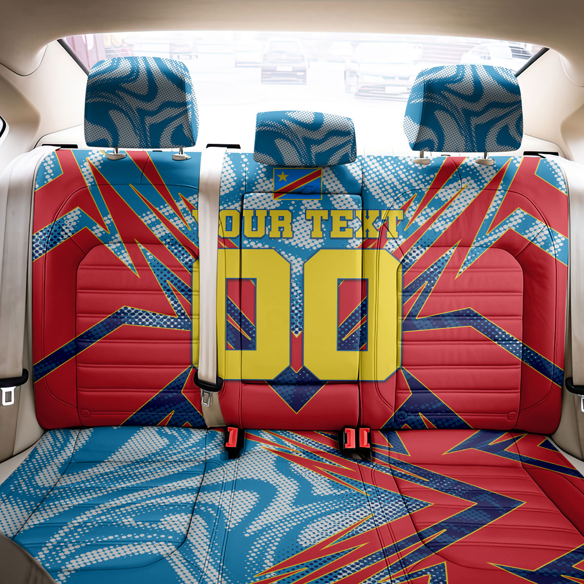 Personalized DR Congo Football Leopard Victory Back Car Seat Cover Congolese Soccer Comic Style