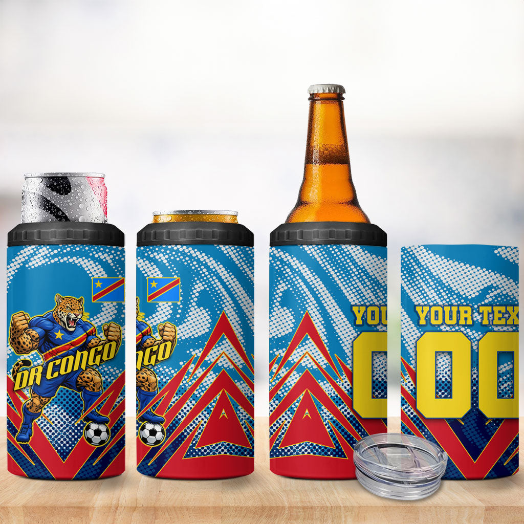 Personalized DR Congo Football Leopard Victory 4 in 1 Can Cooler Tumbler Congolese Soccer Comic Style