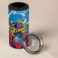 Personalized DR Congo Football Leopard Victory 4 in 1 Can Cooler Tumbler Congolese Soccer Comic Style