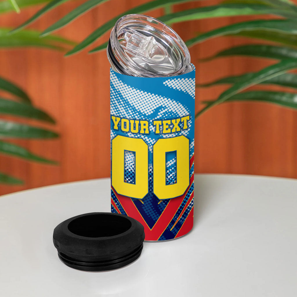 Personalized DR Congo Football Leopard Victory 4 in 1 Can Cooler Tumbler Congolese Soccer Comic Style