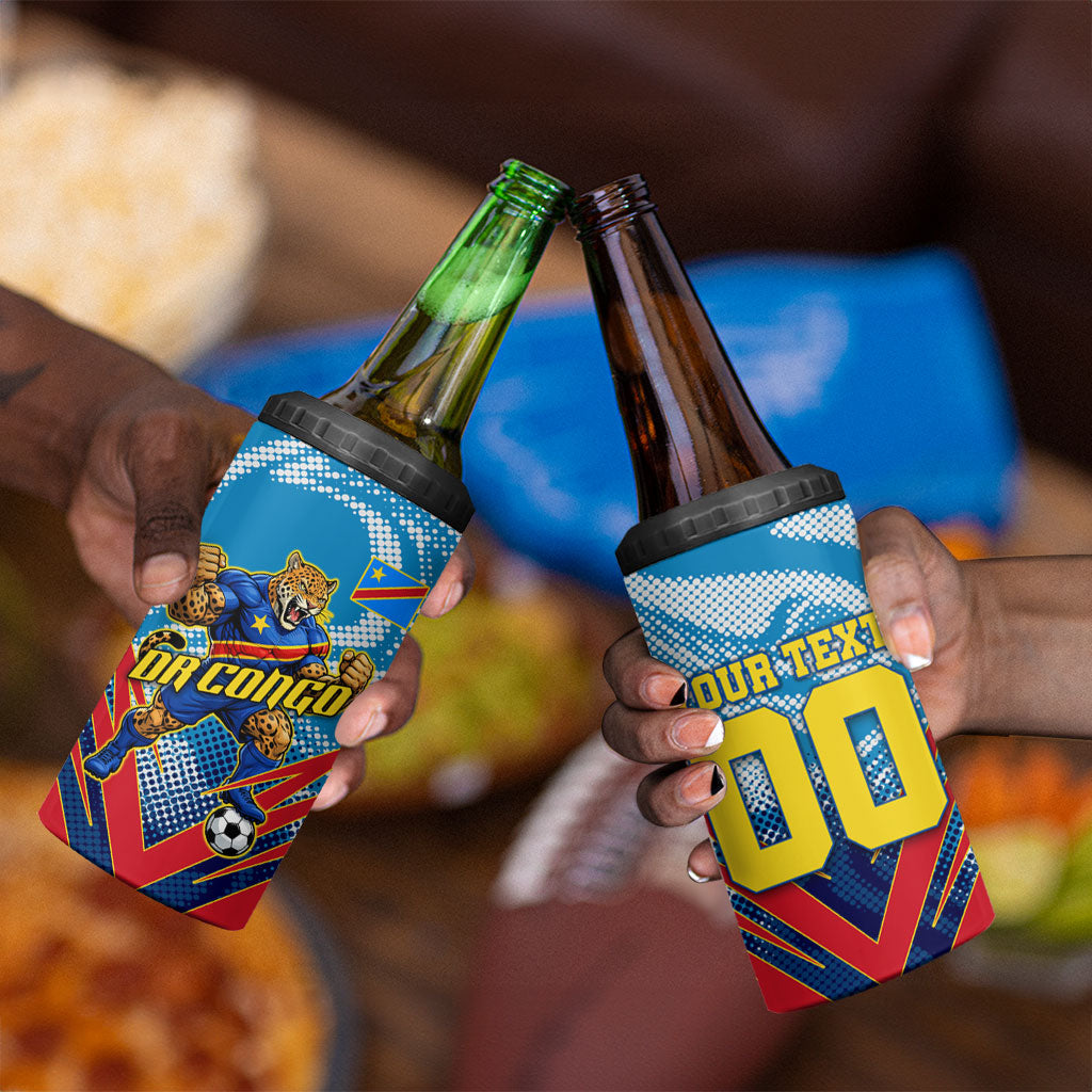 Personalized DR Congo Football Leopard Victory 4 in 1 Can Cooler Tumbler Congolese Soccer Comic Style