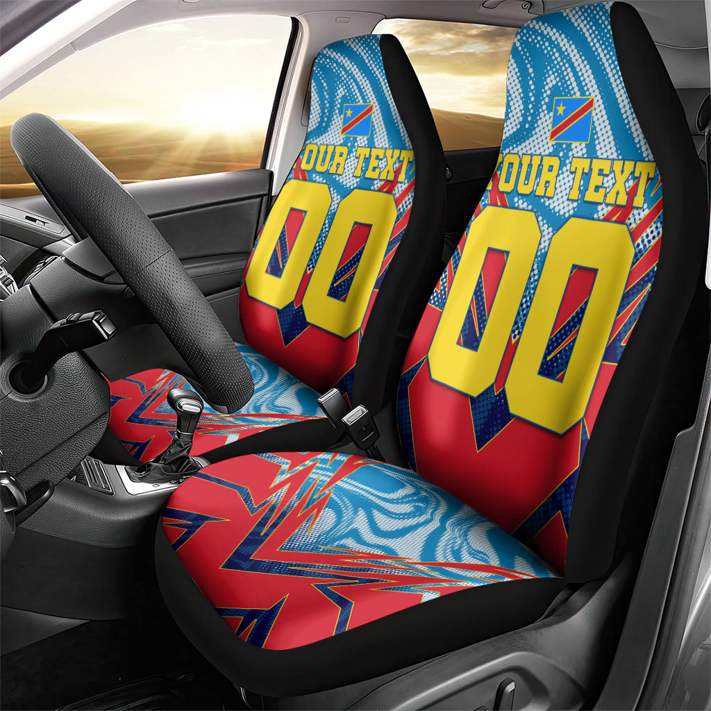 Personalized DR Congo Football Leopard Victory Car Seat Cover Congolese Soccer Comic Style