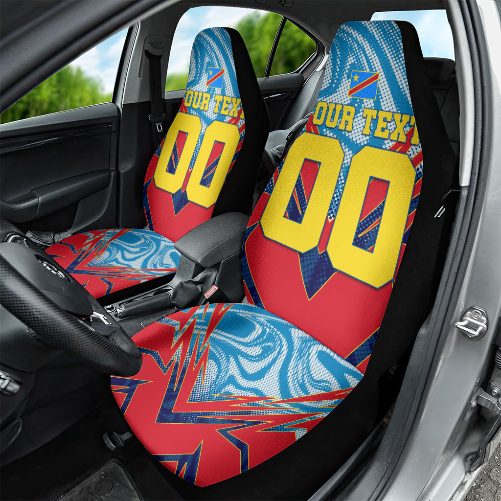 Personalized DR Congo Football Leopard Victory Car Seat Cover Congolese Soccer Comic Style