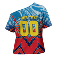 Personalized DR Congo Football Leopard Victory Cross Shoulder Shirt Congolese Soccer Comic Style
