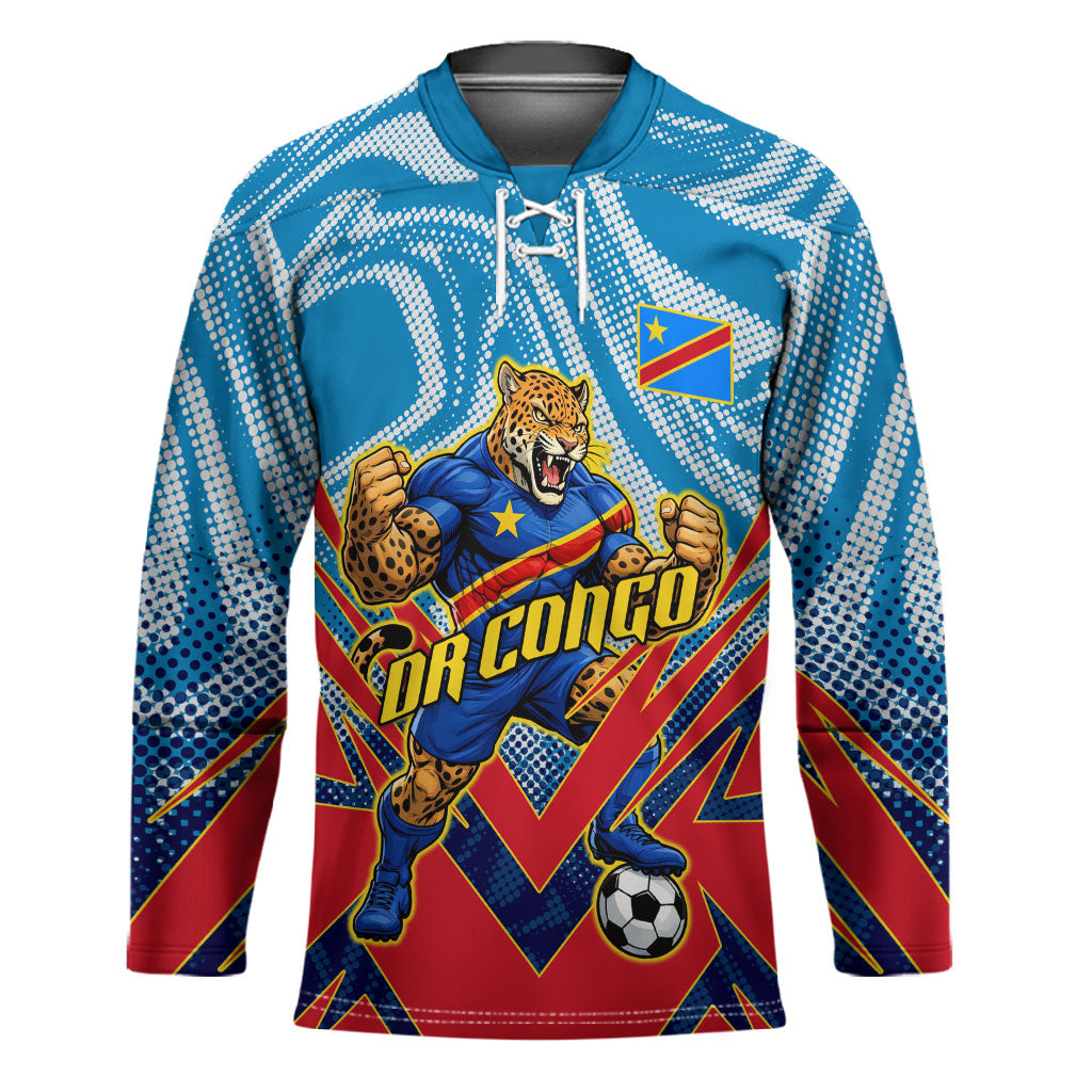 Personalized DR Congo Football Leopard Victory Hockey Jersey Congolese Soccer Comic Style