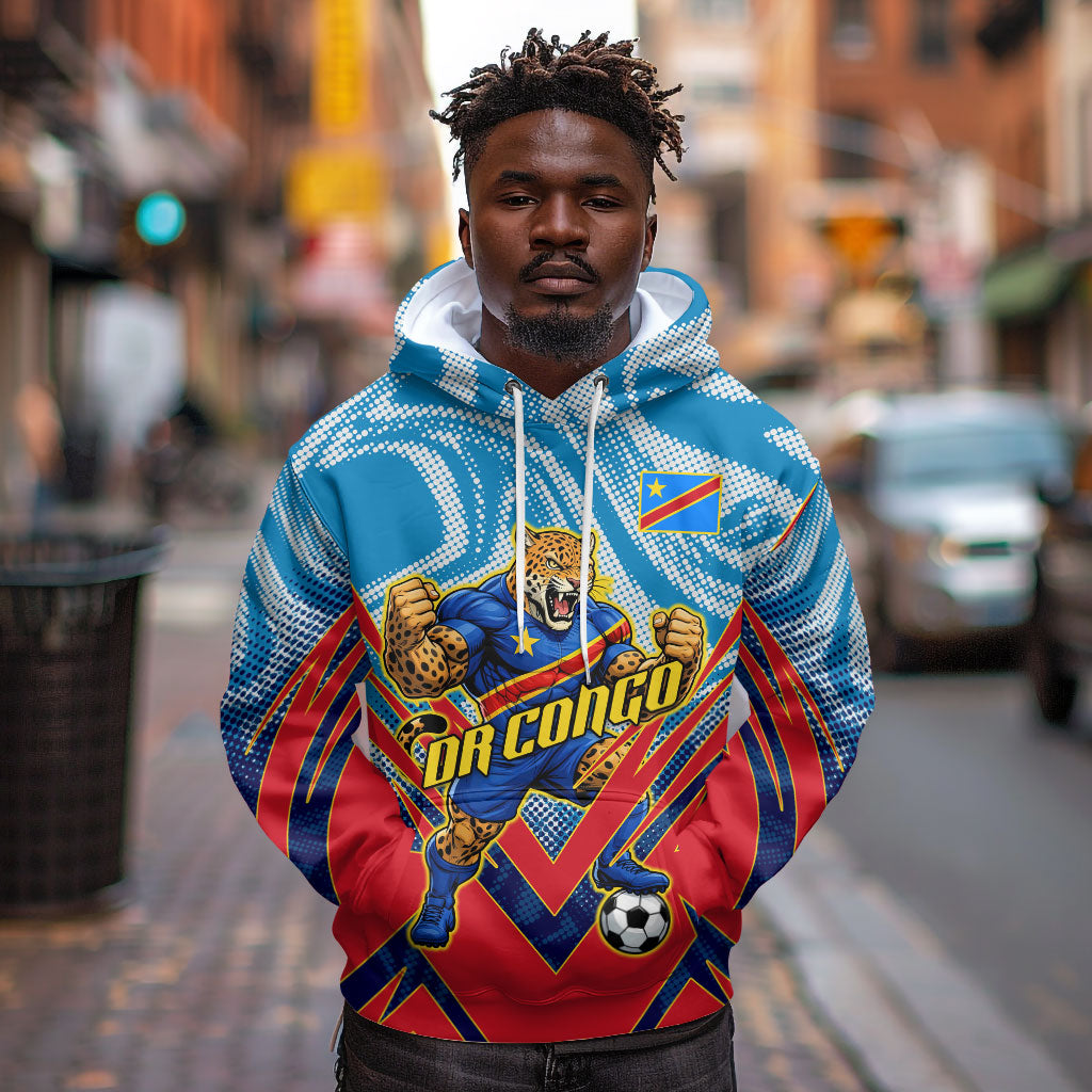 Personalized DR Congo Football Leopard Victory Hoodie Congolese Soccer Comic Style