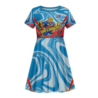 Personalized DR Congo Football Leopard Victory Kid Short Sleeve Dress Congolese Soccer Comic Style