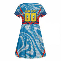 Personalized DR Congo Football Leopard Victory Kid Short Sleeve Dress Congolese Soccer Comic Style