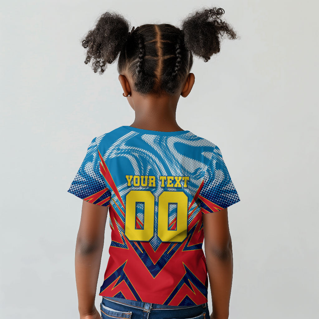 Personalized DR Congo Football Leopard Victory Kid T shirt Congolese Soccer Comic Style