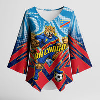 Personalized DR Congo Football Leopard Victory Kimono Sleeve Blouse Congolese Soccer Comic Style