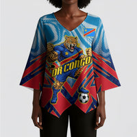 Personalized DR Congo Football Leopard Victory Kimono Sleeve Blouse Congolese Soccer Comic Style