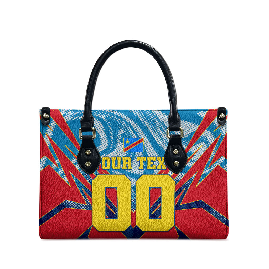 Personalized DR Congo Football Leopard Victory Leather Bag Congolese Soccer Comic Style