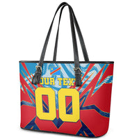 Personalized DR Congo Football Leopard Victory Leather Tote Bag Congolese Soccer Comic Style