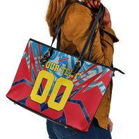 Personalized DR Congo Football Leopard Victory Leather Tote Bag Congolese Soccer Comic Style