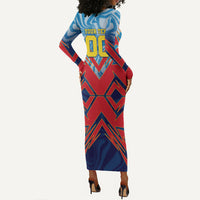 Personalized DR Congo Football Leopard Victory Long Sleeve Bodycon Dress Congolese Soccer Comic Style