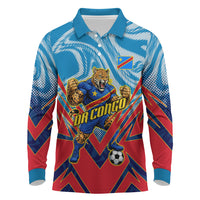 Personalized DR Congo Football Leopard Victory Long Sleeve Polo Shirt Congolese Soccer Comic Style