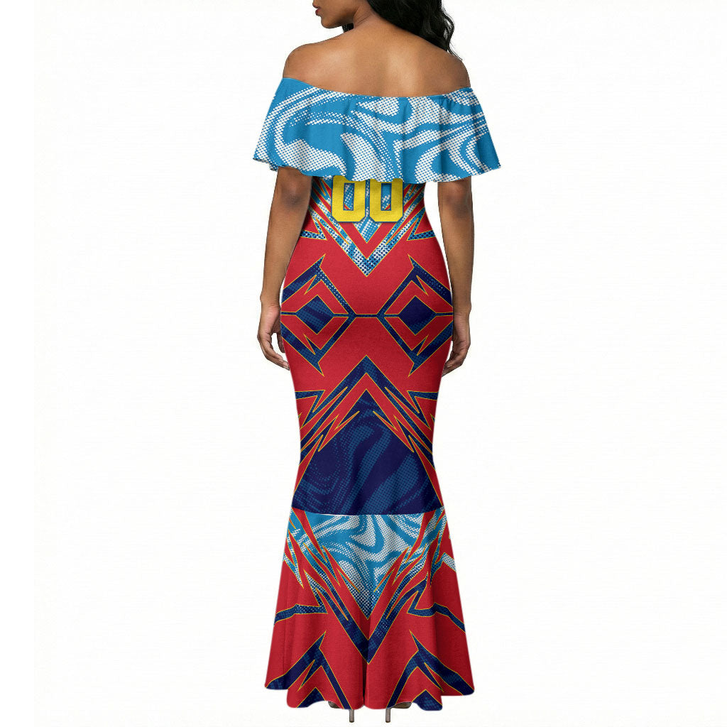 Personalized DR Congo Football Leopard Victory Mermaid Dress Congolese Soccer Comic Style