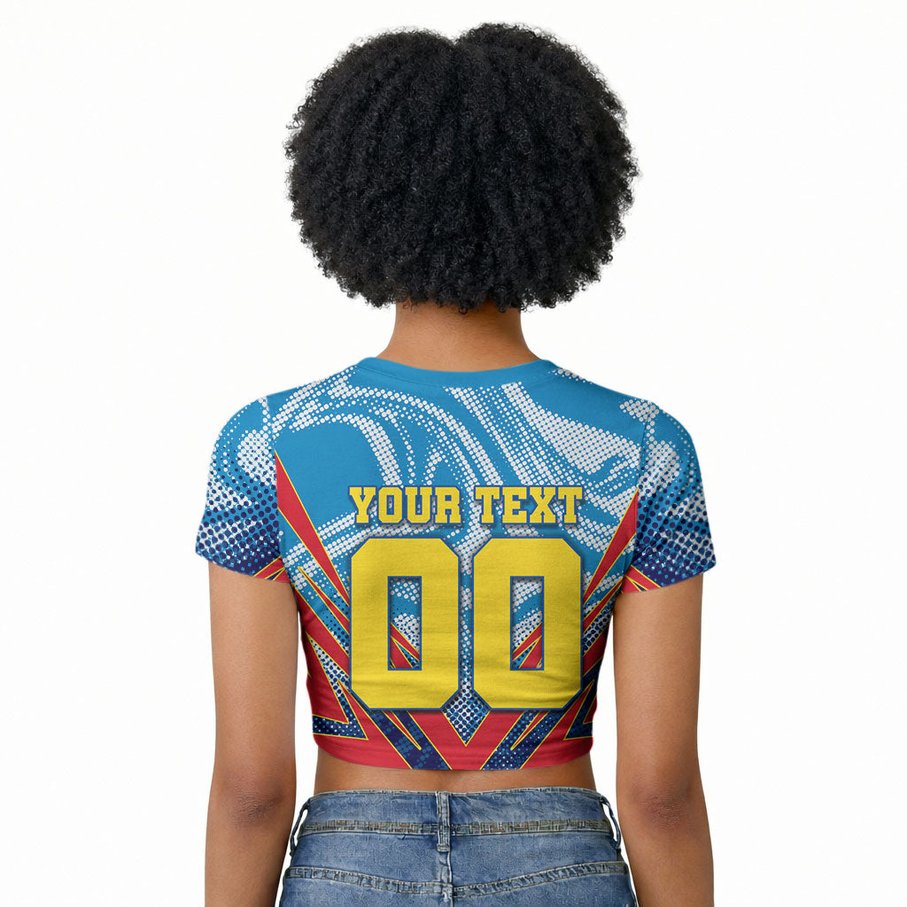 Personalized DR Congo Football Leopard Victory Raglan Cropped T shirt Congolese Soccer Comic Style