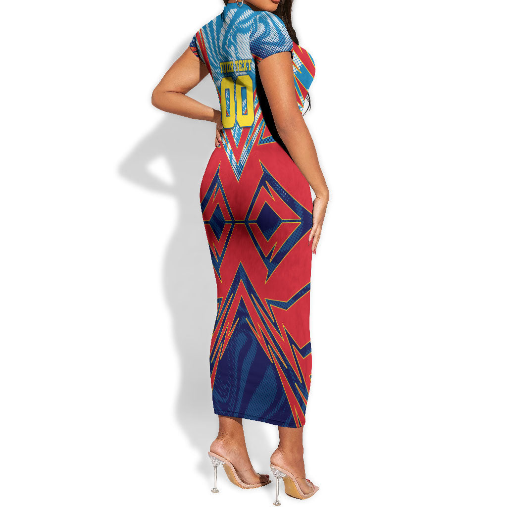 Personalized DR Congo Football Leopard Victory Short Sleeve Bodycon Dress Congolese Soccer Comic Style