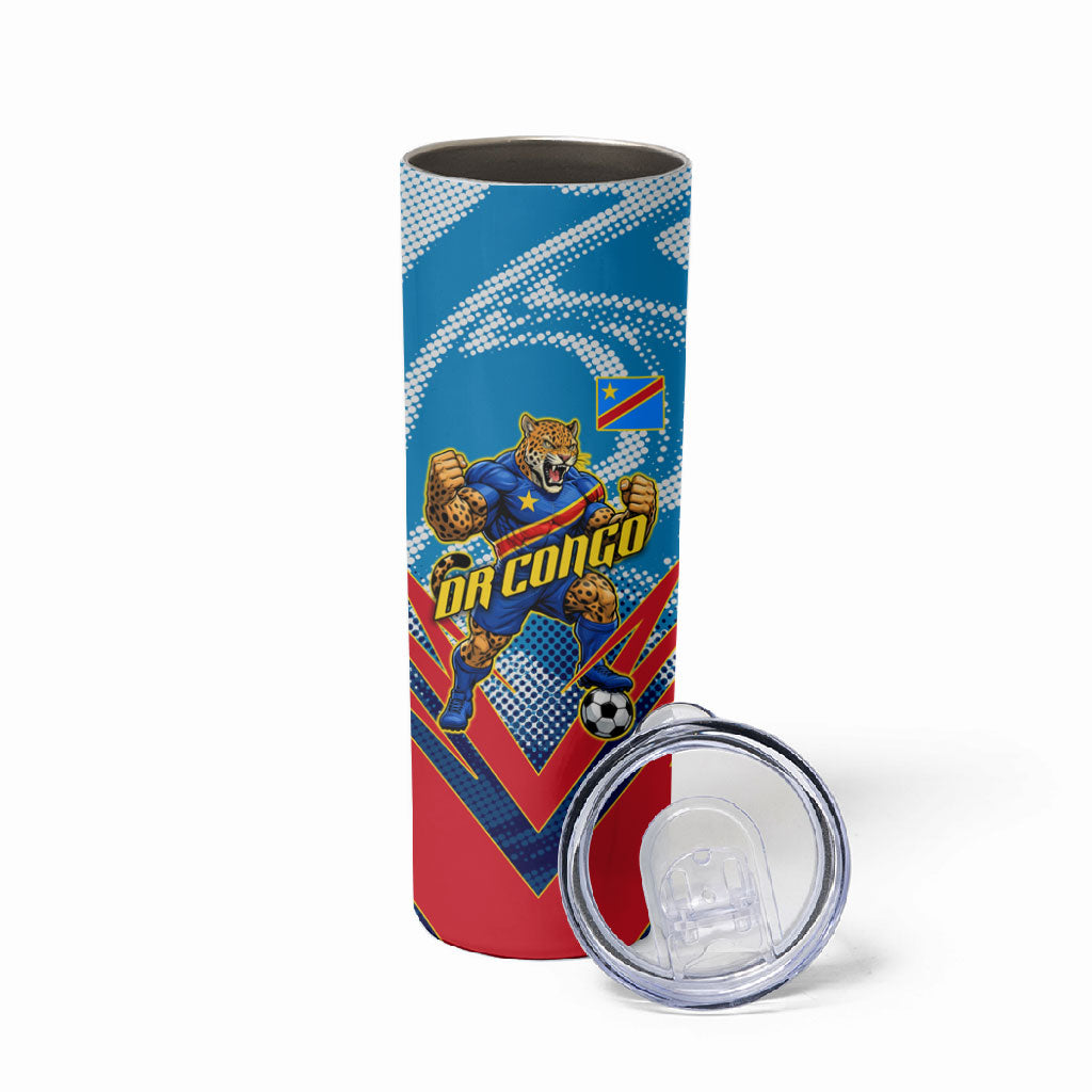Personalized DR Congo Football Leopard Victory Skinny Tumbler Congolese Soccer Comic Style