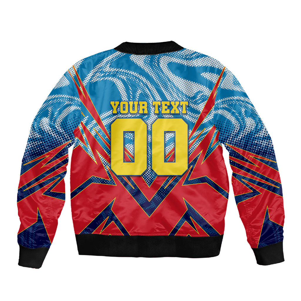 Personalized DR Congo Football Leopard Victory Sleeve Zip Bomber Jacket Congolese Soccer Comic Style