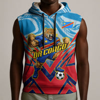 Personalized DR Congo Football Leopard Victory Sleeveless Hoodie Congolese Soccer Comic Style