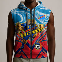 Personalized DR Congo Football Leopard Victory Sleeveless Zip Hoodie Congolese Soccer Comic Style