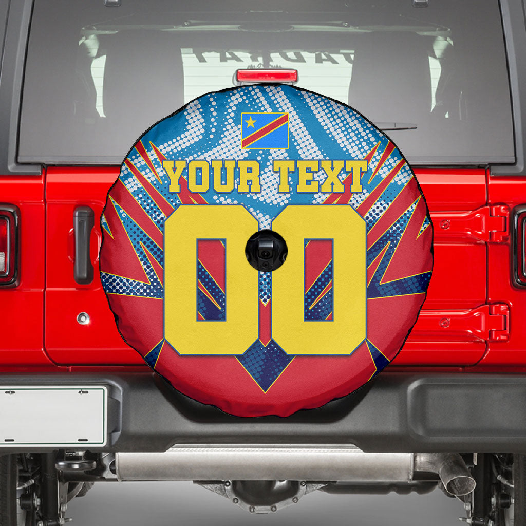 Personalized DR Congo Football Leopard Victory Spare Tire Cover Congolese Soccer Comic Style