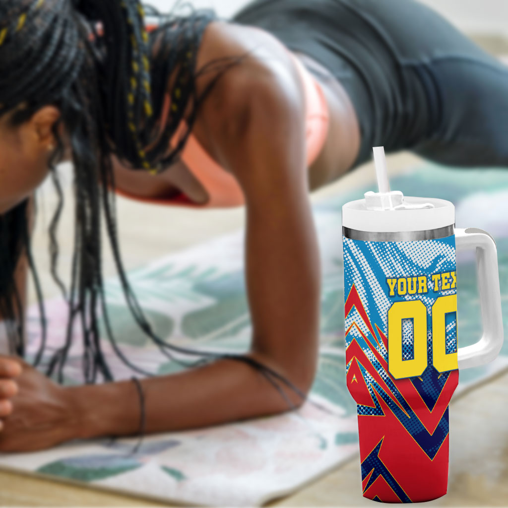 Personalized DR Congo Football Leopard Victory Tumbler With Handle Congolese Soccer Comic Style