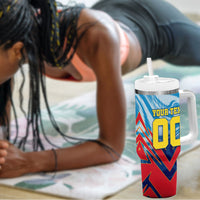 Personalized DR Congo Football Leopard Victory Tumbler With Handle Congolese Soccer Comic Style