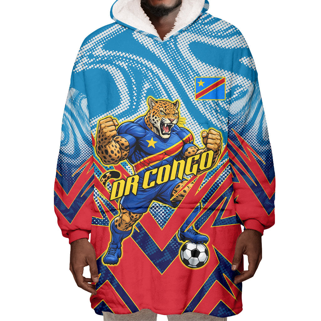 Personalized DR Congo Football Leopard Victory Wearable Blanket Hoodie Congolese Soccer Comic Style