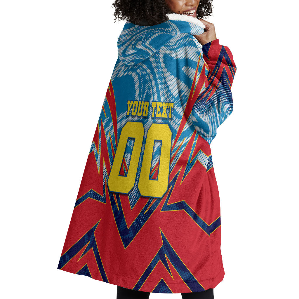 Personalized DR Congo Football Leopard Victory Wearable Blanket Hoodie Congolese Soccer Comic Style