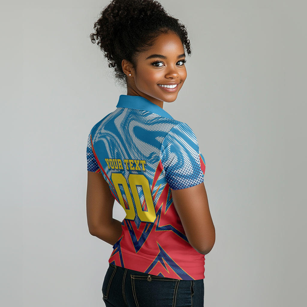 Personalized DR Congo Football Leopard Victory Women Polo Shirt Congolese Soccer Comic Style