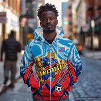 Personalized DR Congo Football Leopard Victory Zip Hoodie Congolese Soccer Comic Style