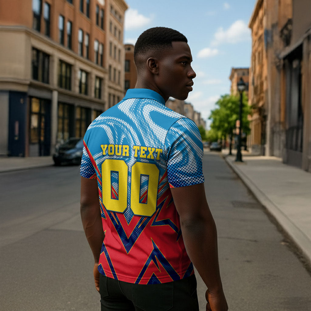Personalized DR Congo Football Leopard Victory Zipper Polo Shirt Congolese Soccer Comic Style
