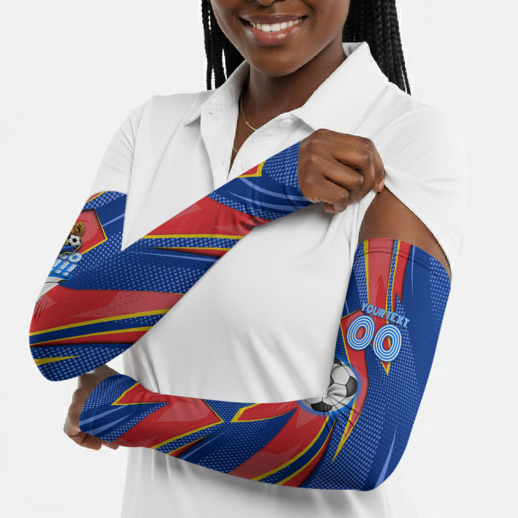 Personalized DR Congo Football Leopard GOAL Arm Sleeves Congolese Football Champion - Dynamic Halftone Soccer Style