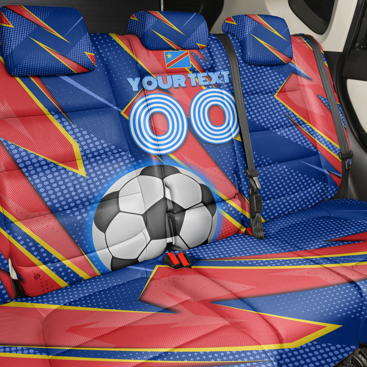 Personalized DR Congo Football Leopard GOAL Back Car Seat Cover Congolese Football Champion - Dynamic Halftone Soccer Style