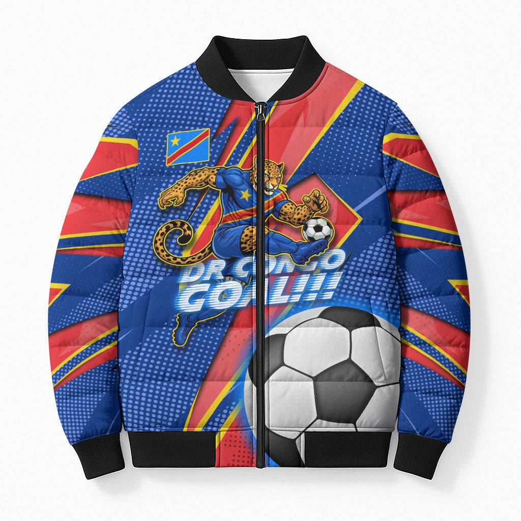 Personalized DR Congo Football Leopard GOAL Bomber Puffer Jacket Congolese Football Champion - Dynamic Halftone Soccer Style