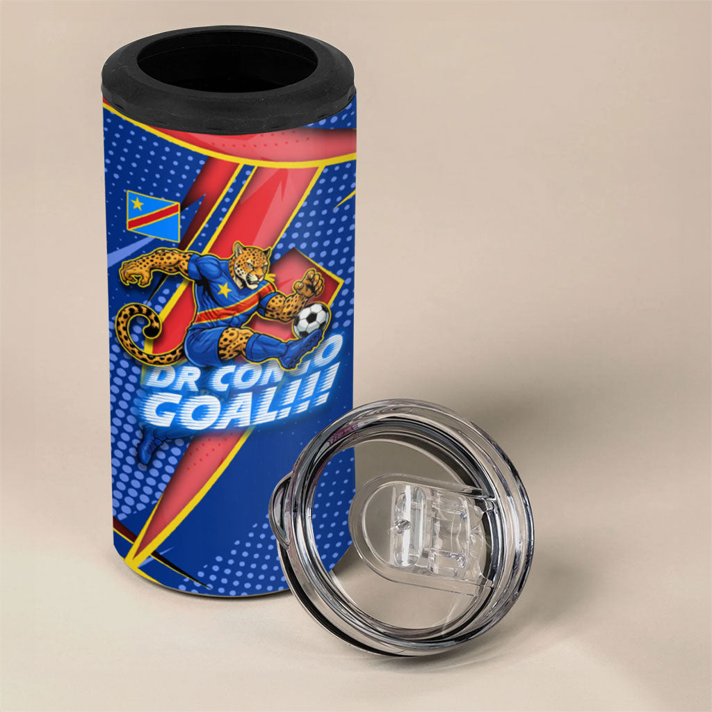 Personalized DR Congo Football Leopard GOAL 4 in 1 Can Cooler Tumbler Congolese Football Champion - Dynamic Halftone Soccer Style
